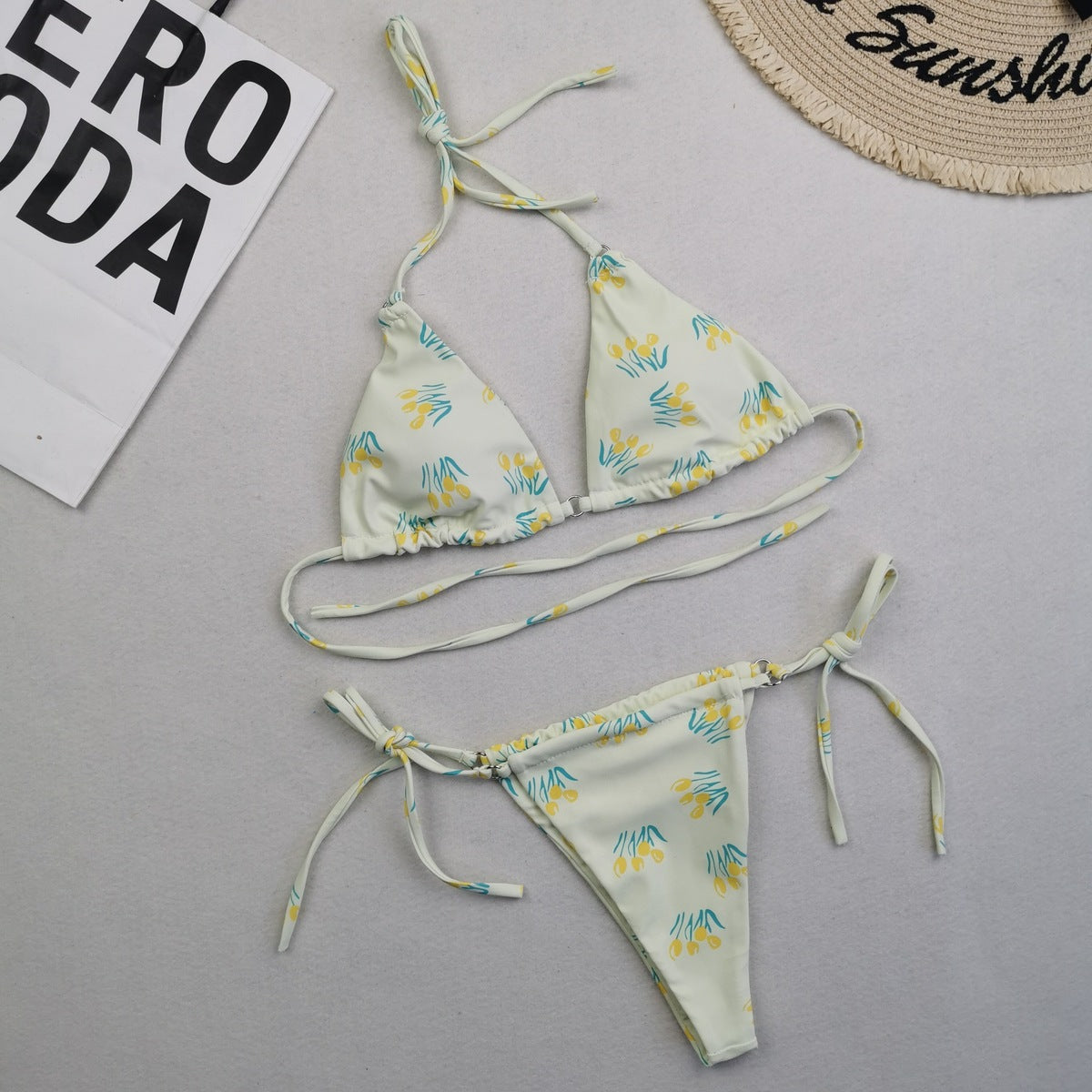 Women Sexy Lace-Up Print Bikini