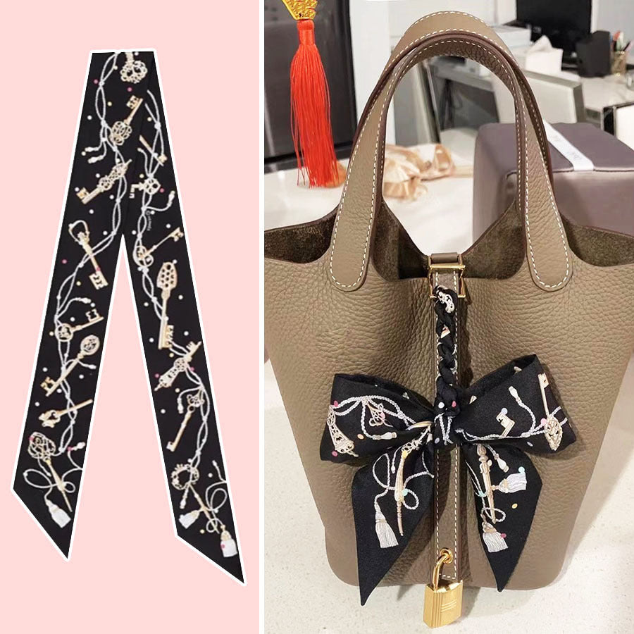 Bufanda con asa para bolso con lazo estampado de moda