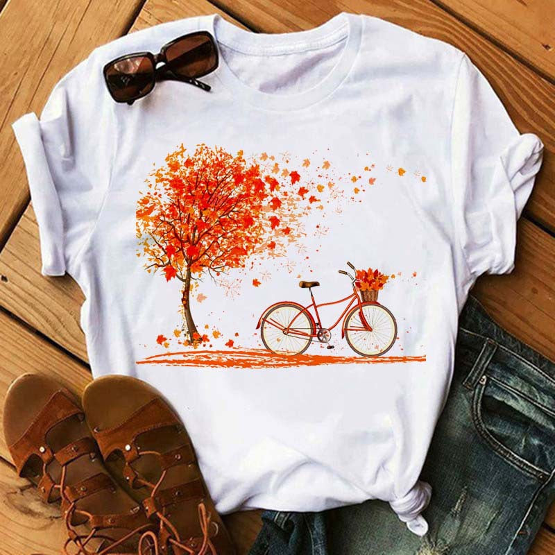 Camiseta informal con cuello redondo y estampado para mujer