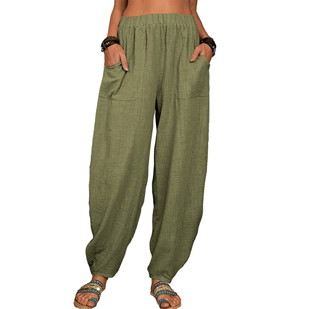 Pantalones casuales holgados de algodón y lino para mujer para mayor comodidad