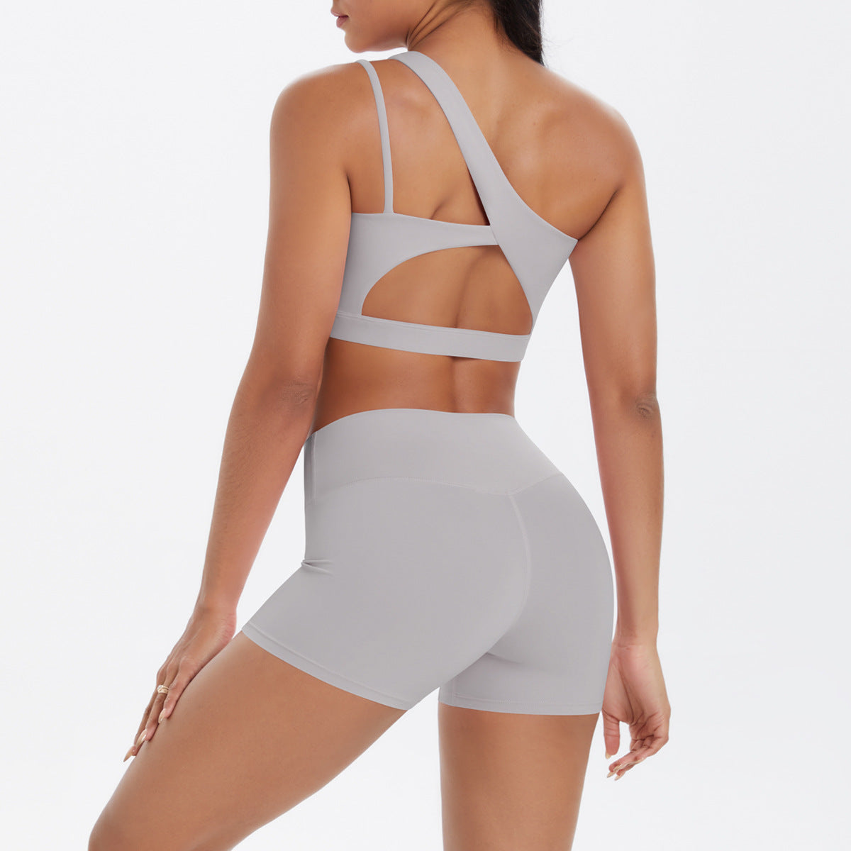 Ensemble deux pièces décontracté pour femme, débardeur à épaules inclinées et short moulant de couleur unie