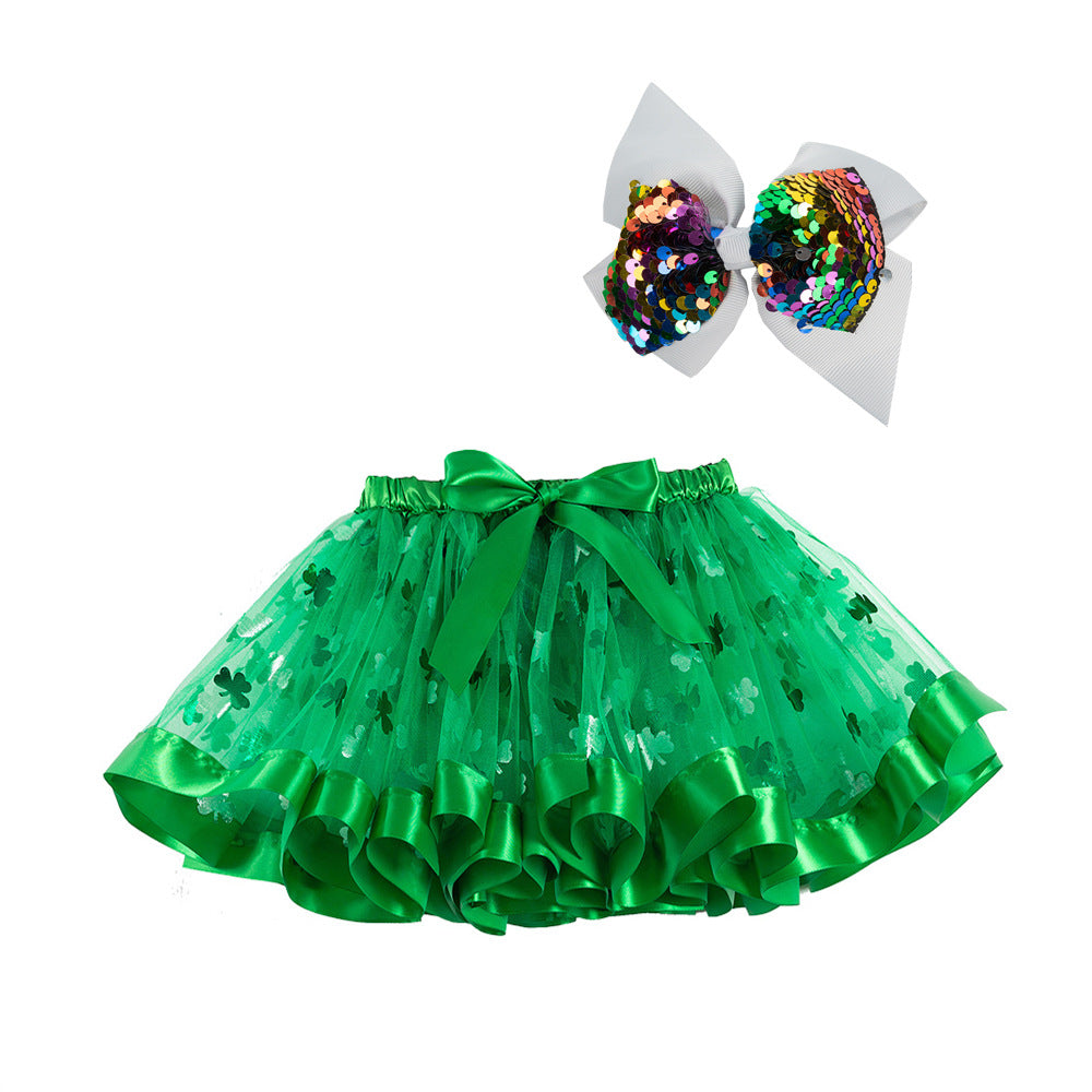 Kids Toddler Girls Halloween Pumpkin Skirt with Sequin Bow