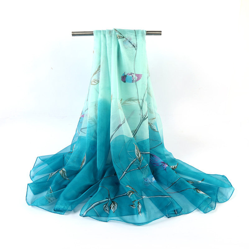 Écharpe en mousseline de soie à imprimé floral pour femme, printemps-été