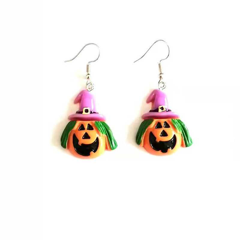 Pendientes colgantes de calabaza de resina de Halloween para mujer