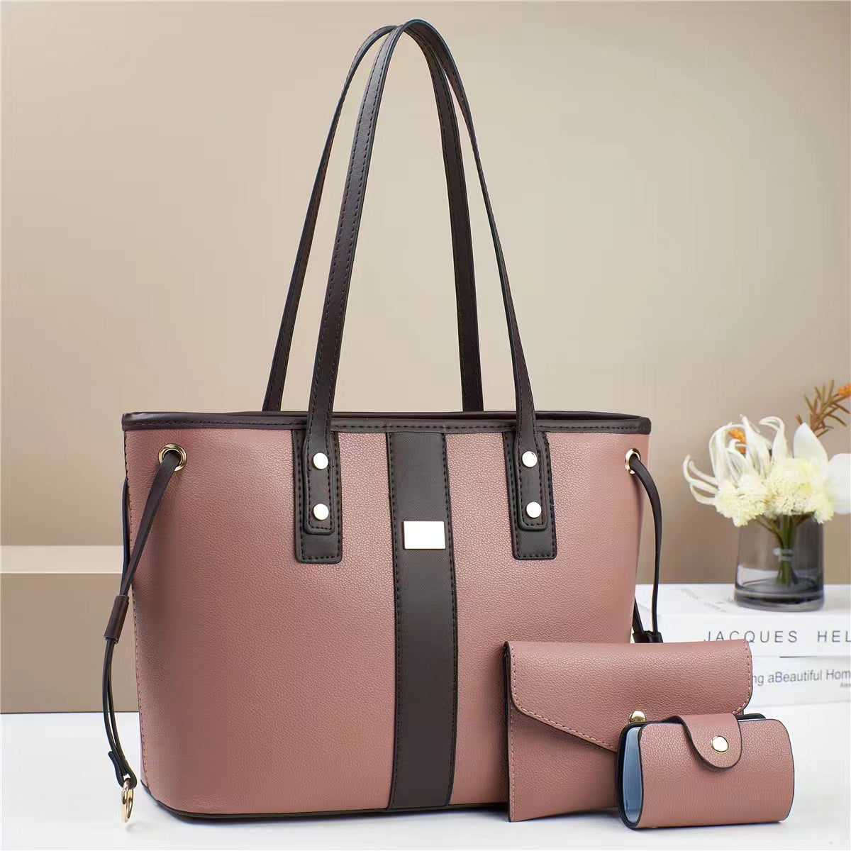 Women Color Blocking Large Capacity Tote Bag Set