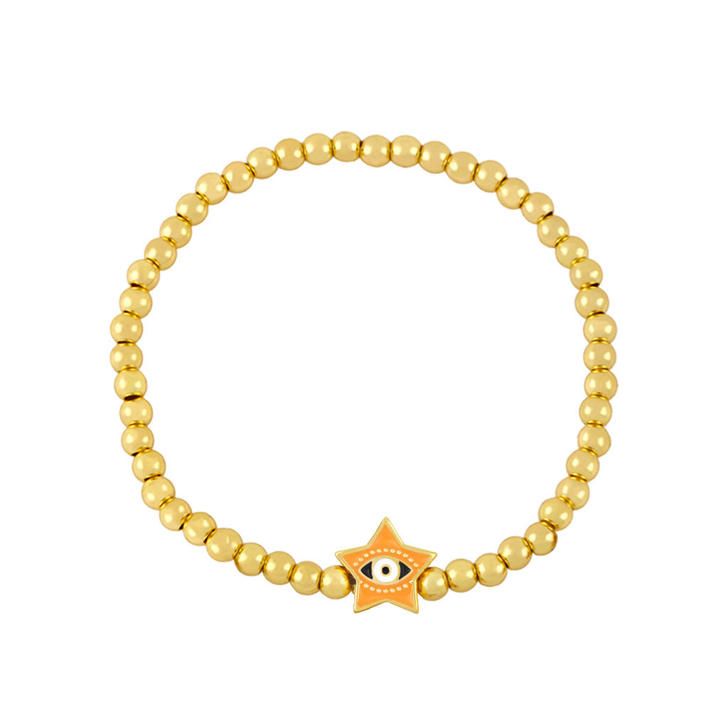 Pulsera de cuentas doradas con ojos de diablo y estrellas sencillas a la moda para mujer