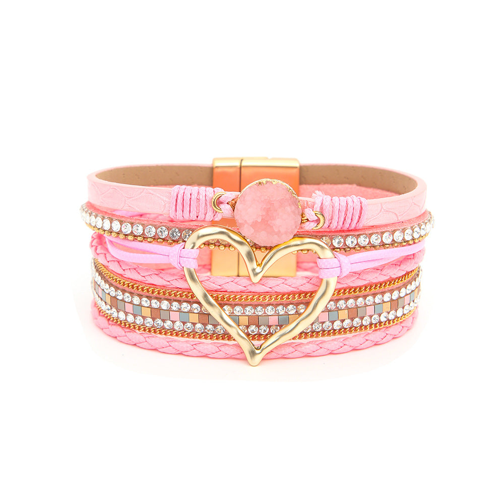 Bohemian Multi-Layer Leather Heart Bracelet