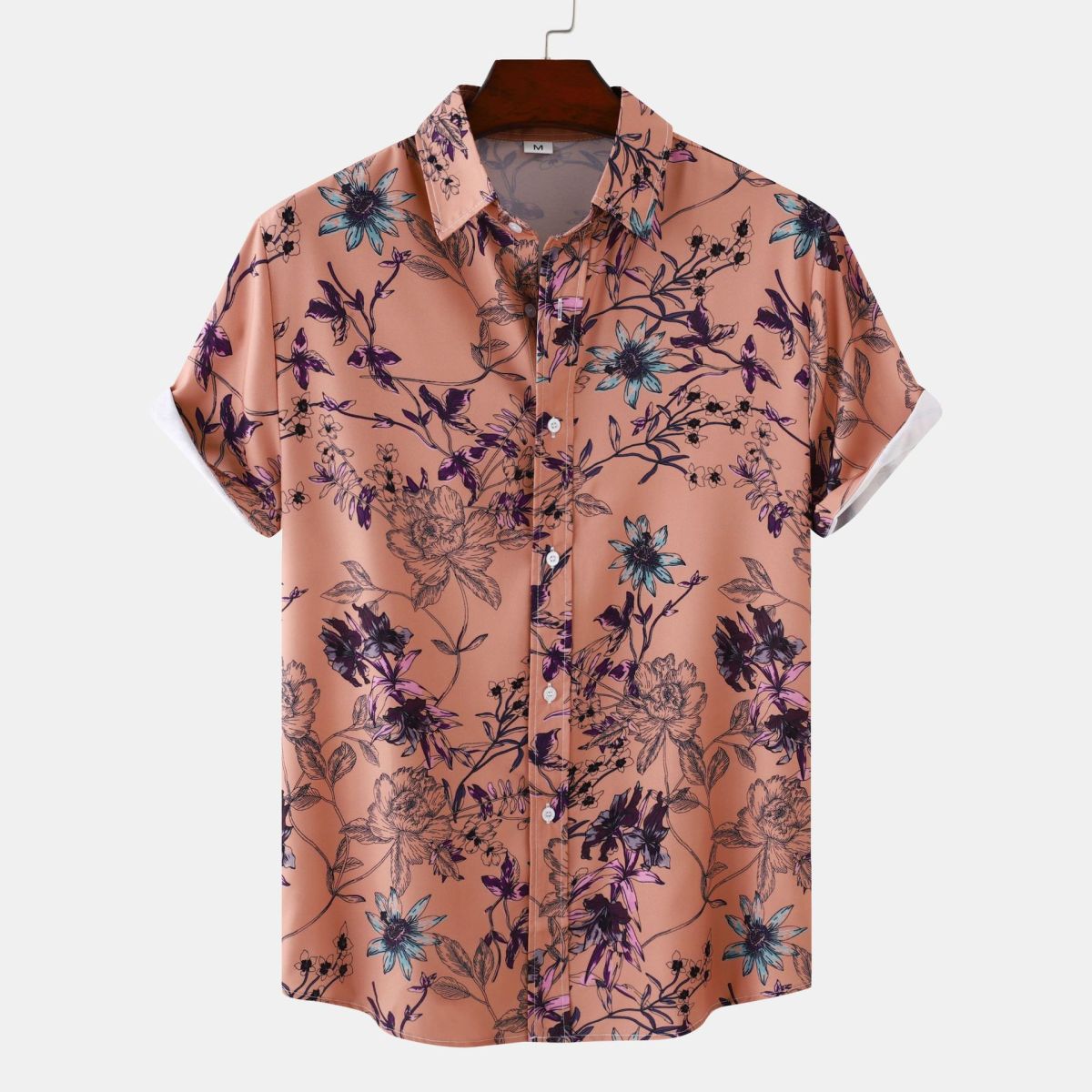 Men Summer Leisure Vacation 3D Tiny Flower Print Short Sleeve Lapel Shirt