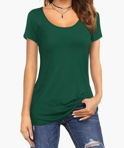 Camiseta de verano para mujer, sencilla, de color liso, con cuello redondo y manga corta.