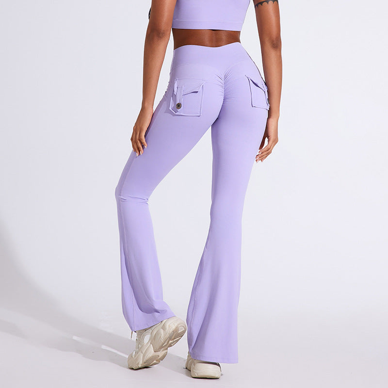 Pantalon de yoga sexy à poches de couleur unie pour femme