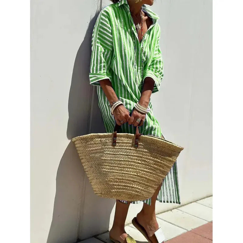 Women Casual Printed Single-Breasted Shirt Dress