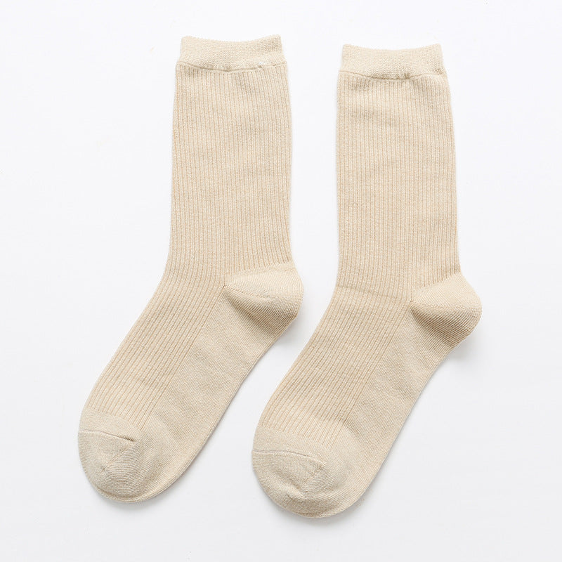 Calcetines de algodón apilados para mujer, color liso, grosor medio
