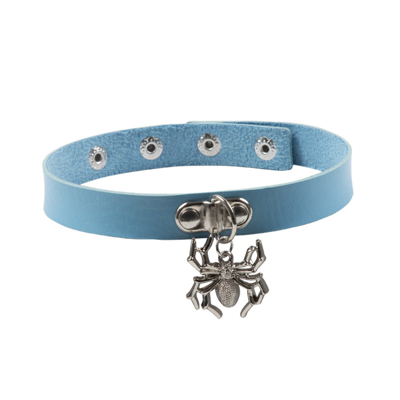 Gargantilla de cuero con colgante de araña punk de moda para Halloween para mujer