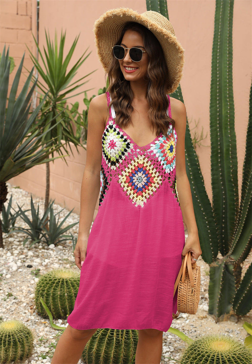 Vestido playero sexy de crochet sin espalda para mujer