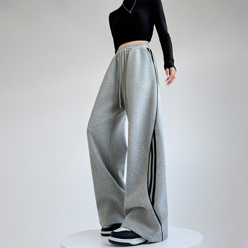 Pantalon large décontracté en coton à rayures pour femme