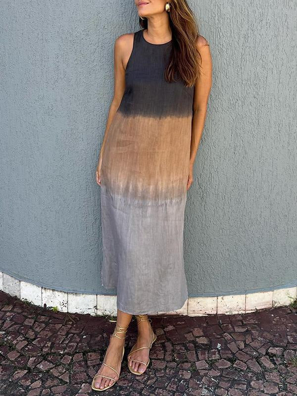 Robe mi-longue décontractée d'été en coton et lin pour femme