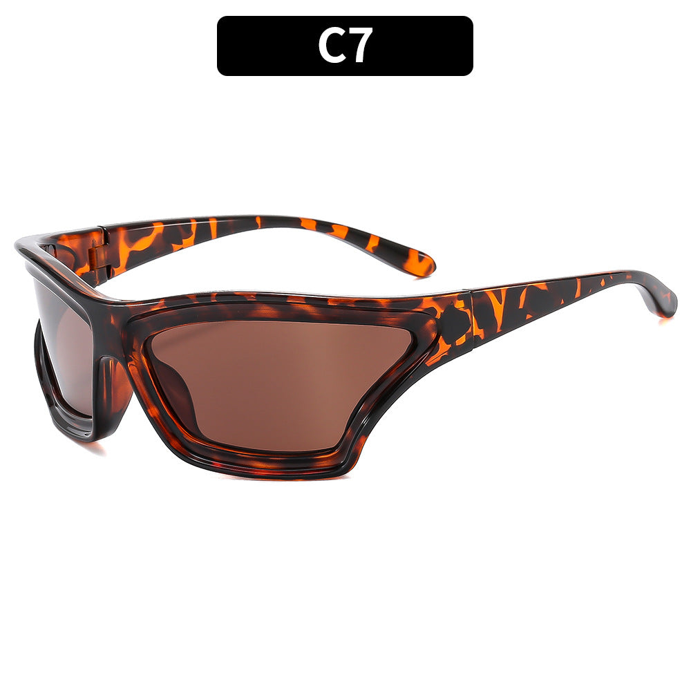 Gafas de sol creativas de moda con montura irregular, lentes acrílicas y montura de PC.