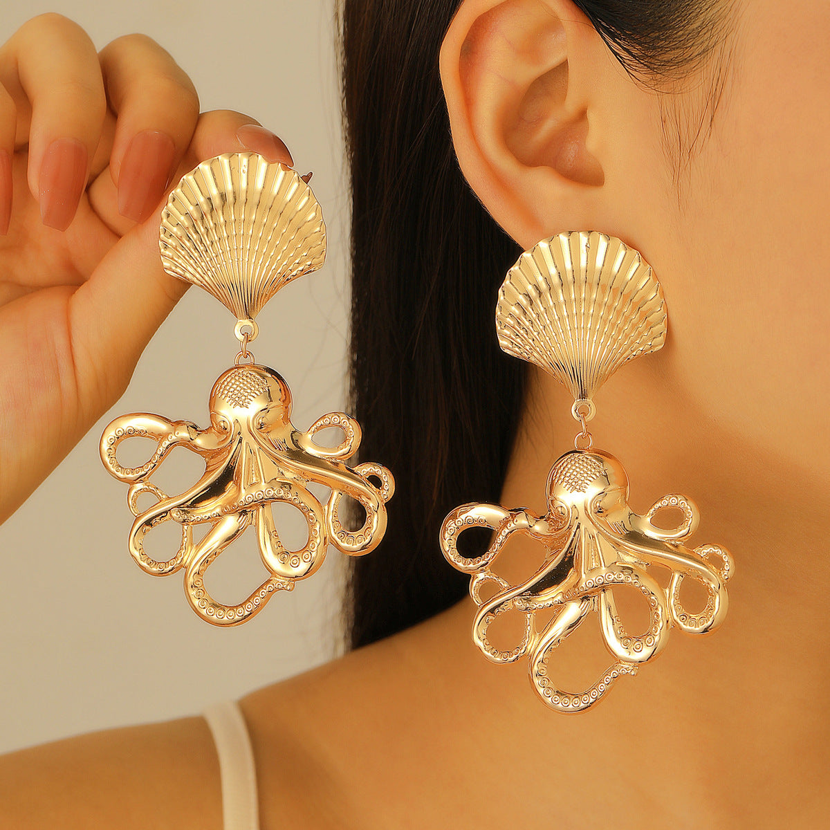 Exaggerated Starfish Conch Texture Stud Earrings Alloy Geometric Style