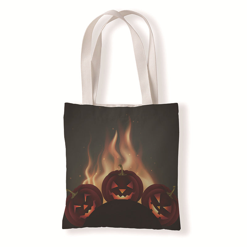 Bolsa de lona con diseño de calabaza y murciélago de Halloween