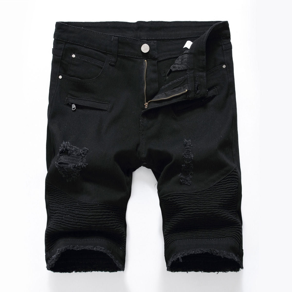 Men Fashion Casual Zipper Wrinkle Stretch Denim Shorts