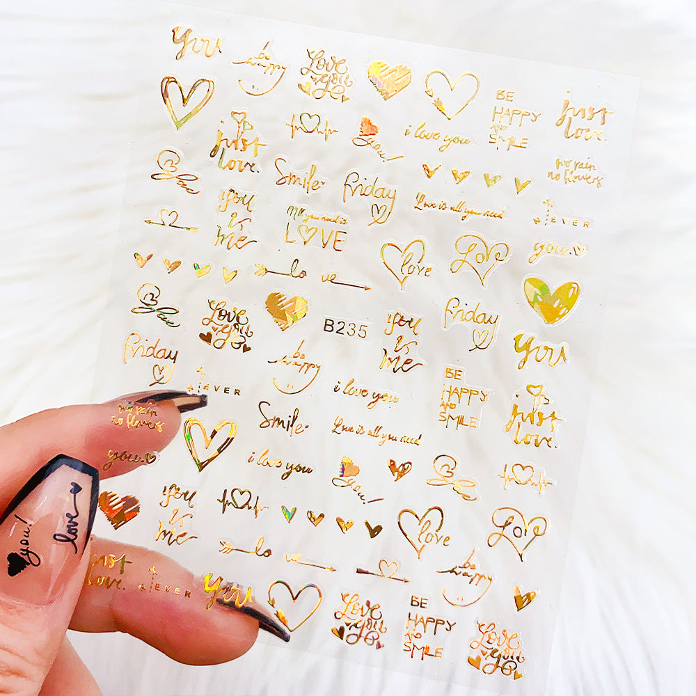 Pegatinas de uñas con letras de amor en forma de corazón para San Valentín