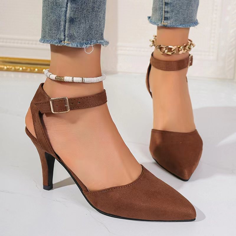 Chaussures à talons hauts en daim à bout pointu et couleur unie pour femmes