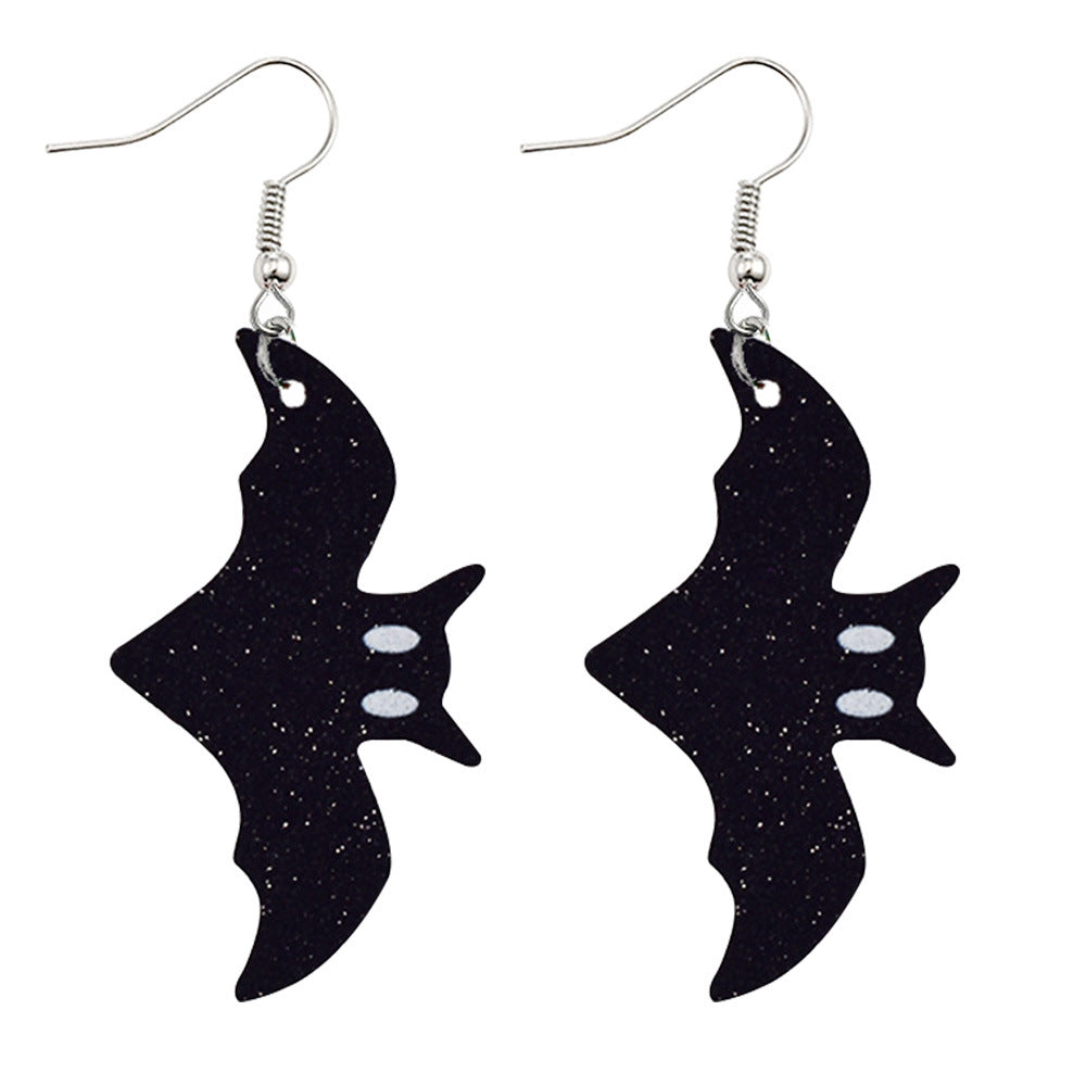 Halloween Women Horror Funny Pumpkin Ghost Bat PU Earrings