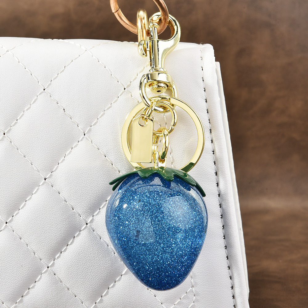 Llavero con colgante de resina de fresa multicolor para bolso