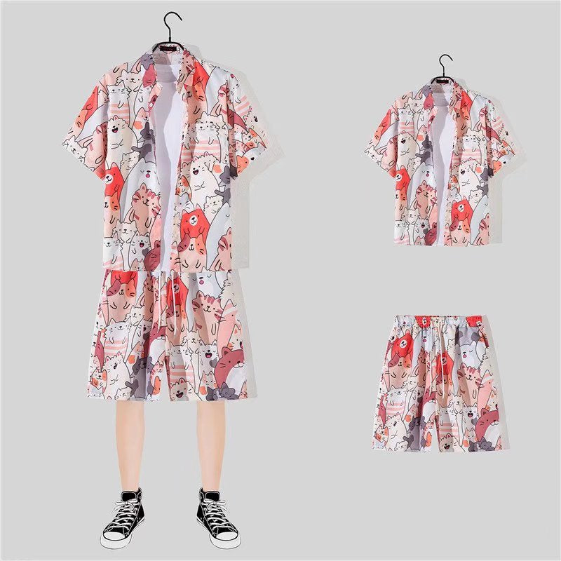 Conjunto de camisa informal de vacaciones con estampado de flores pequeñas para hombre