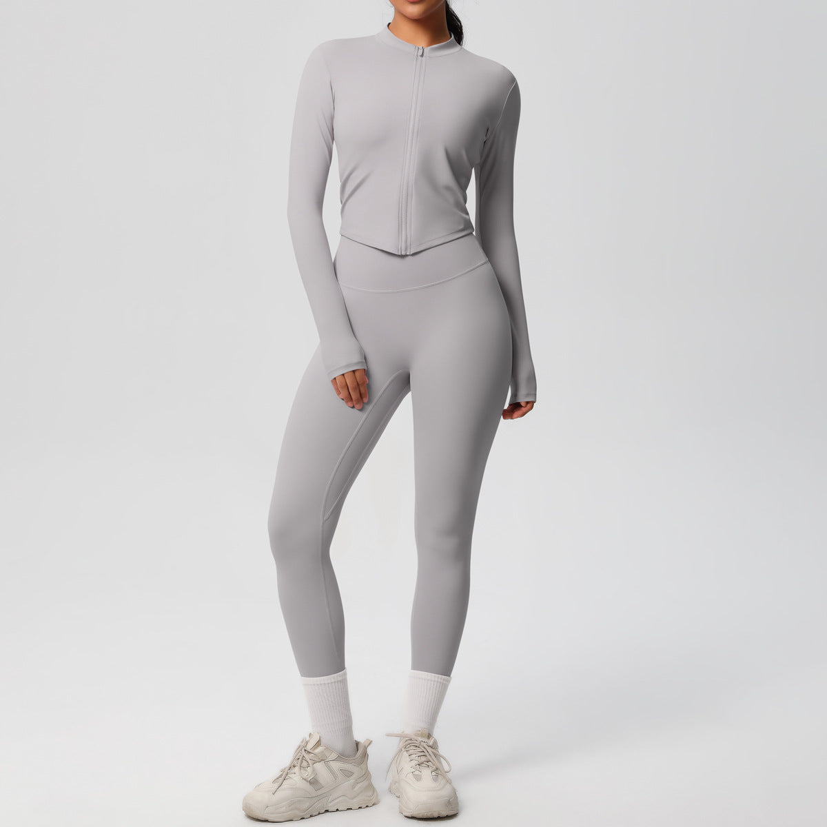 Conjunto de top de manga larga de color liso para yoga para mujer
