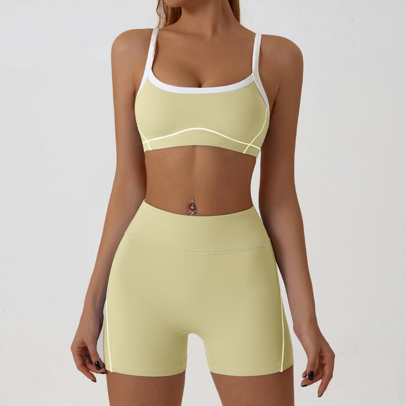 Women Fashion Contrast Color Bra Tight Shorts Set