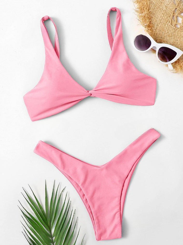 Women Sexy Solid Color Nylon Bikini with Sleeveless Design