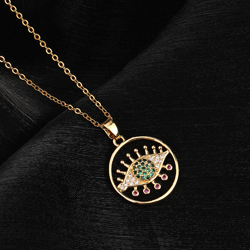 Collar con colgante de ojo de diablo de circonita multicolor para mujer