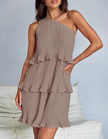 Women Fashion Sexy Solid Color Spliced Ruffled Dress