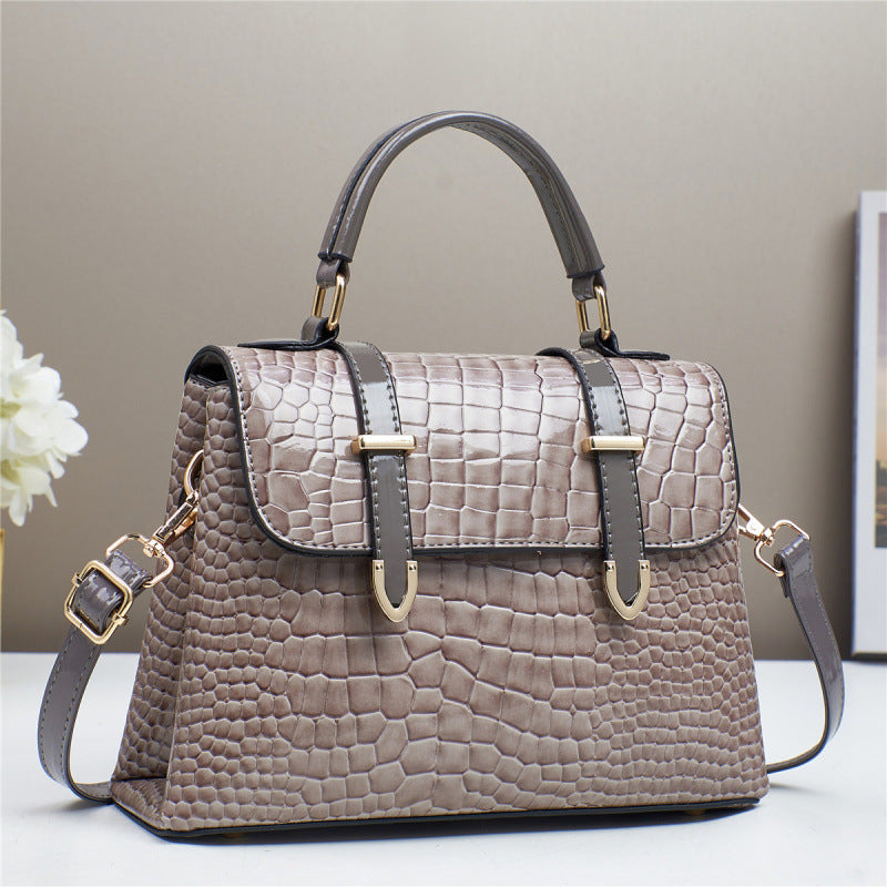 Sac à main en cuir brillant à motif crocodile pour femme