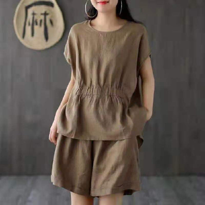Conjunto de dos piezas de lino y algodón informal de moda para mujer