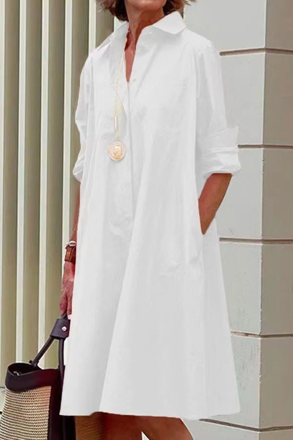 Vestido informal de manga larga con solapa y estampado para mujer