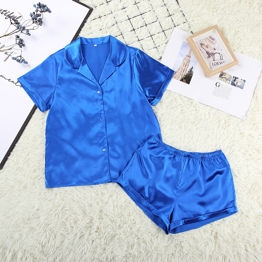 Ensemble pyjama ample et décontracté en soie pour femme, haut à manches courtes et short