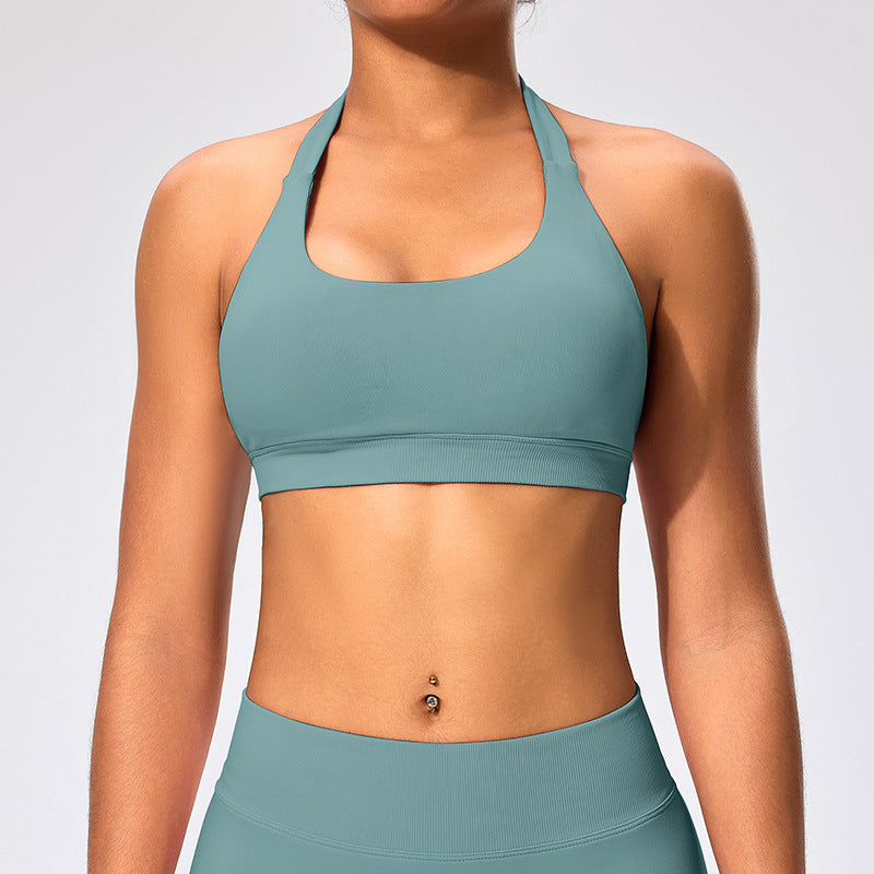 Haut de yoga sexy à col licou et couleur unie pour femme