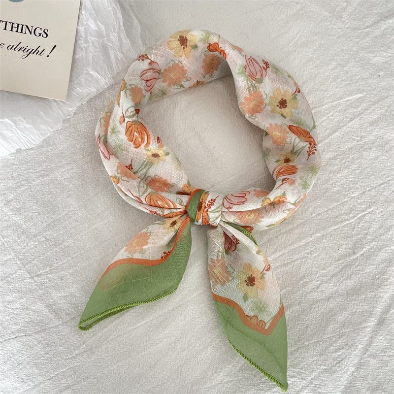 Bufanda floral de lino y algodón de moda de verano para mujer