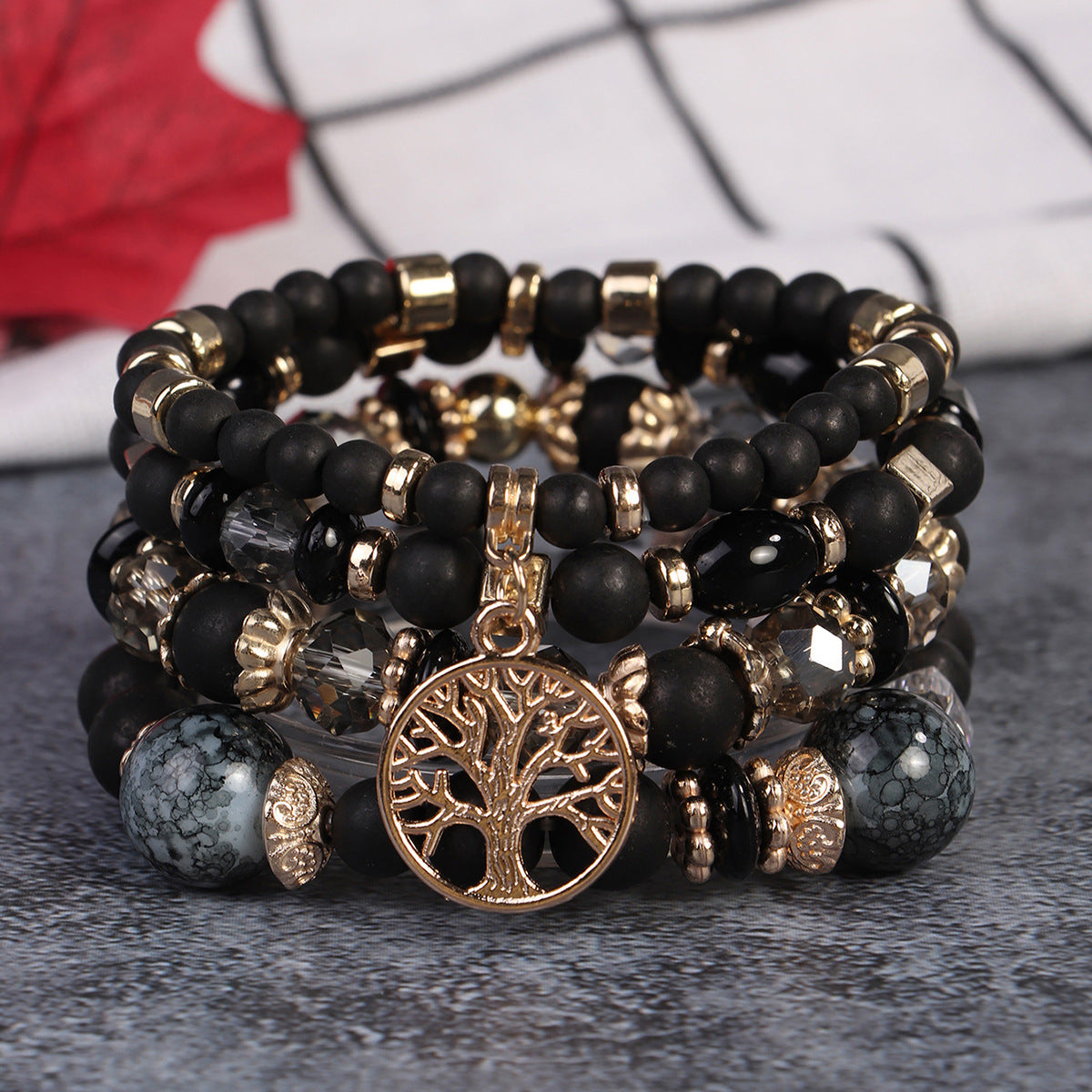 Conjunto de pulseras de cuentas multicapa estilo retro bohemio