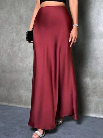Women Fashion Casual Solid Color Satin Skirt