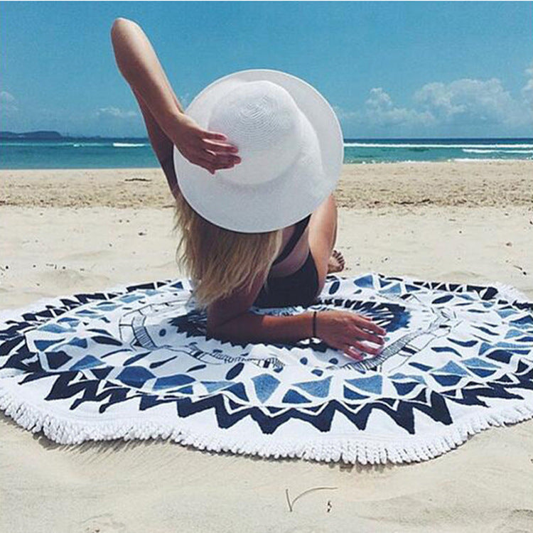 Toalla de playa informal de moda con borlas estampadas redondas