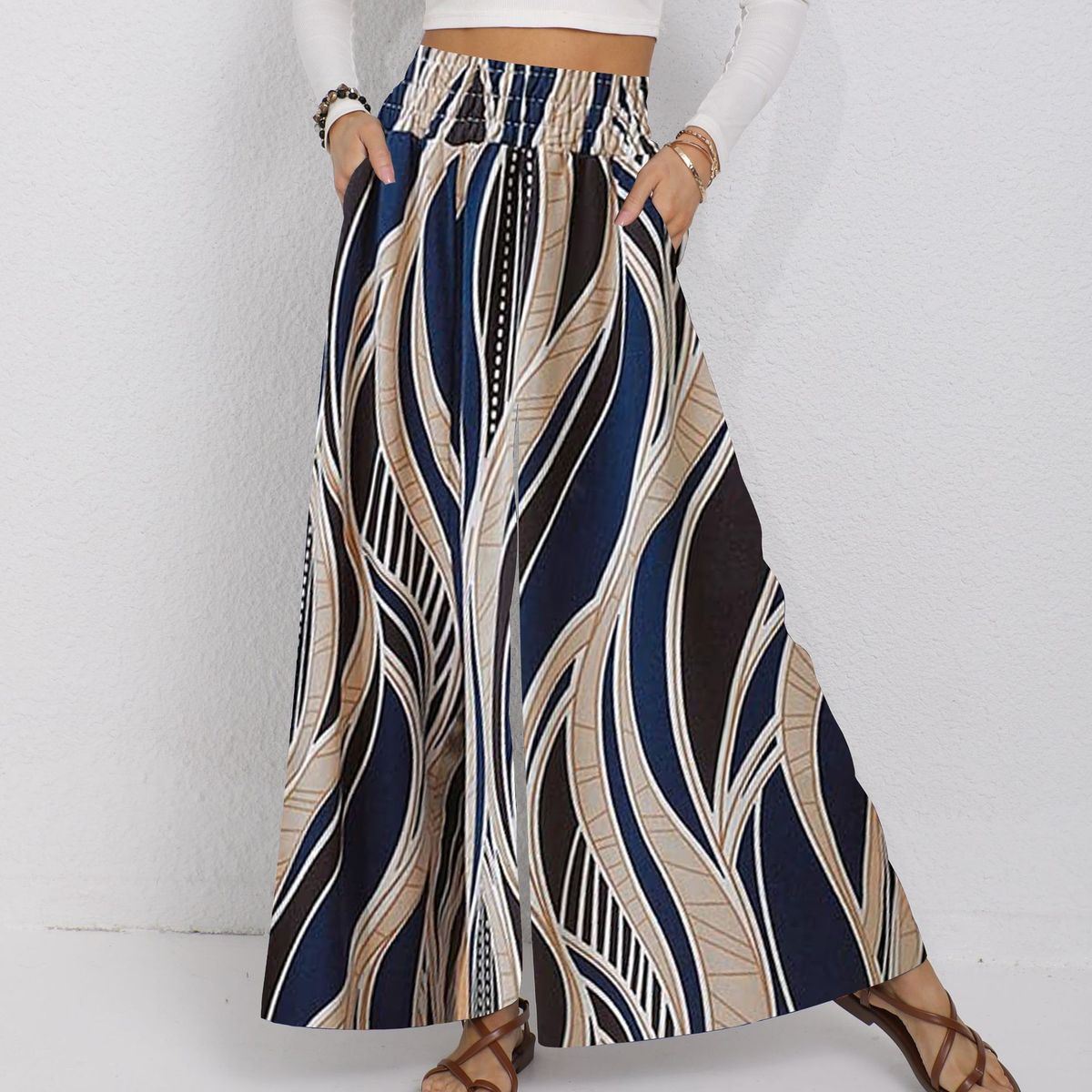 Women Casual High Waist Wide Leg Pants