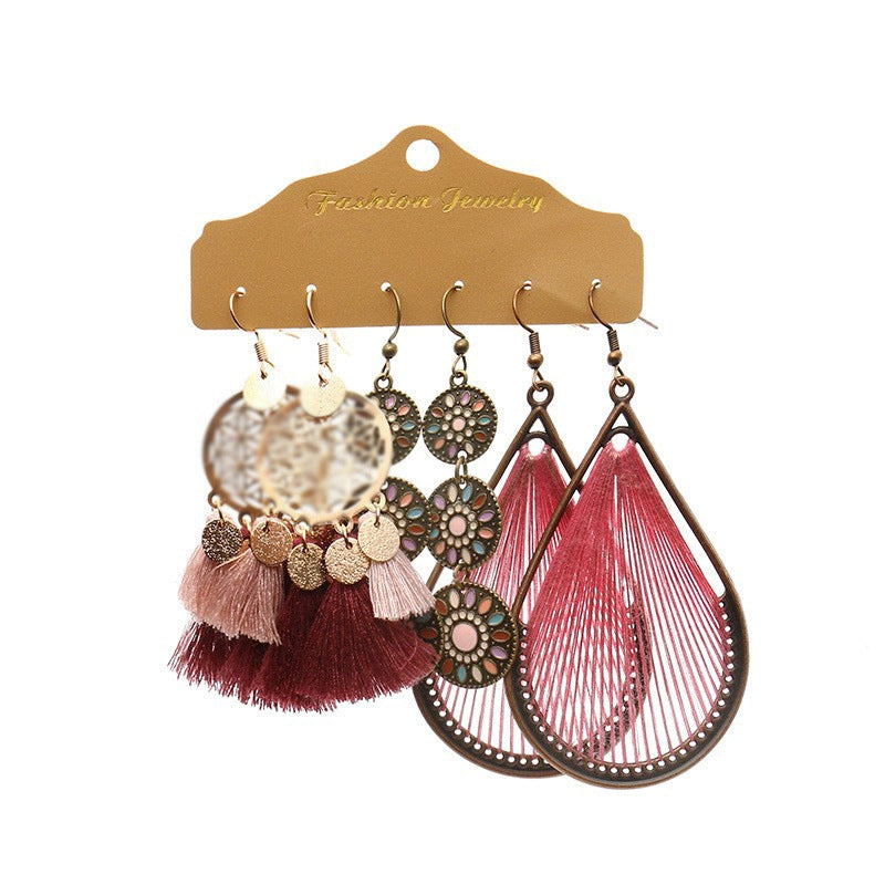 Conjunto de pendientes con borlas creativas retro de estilo étnico bohemio