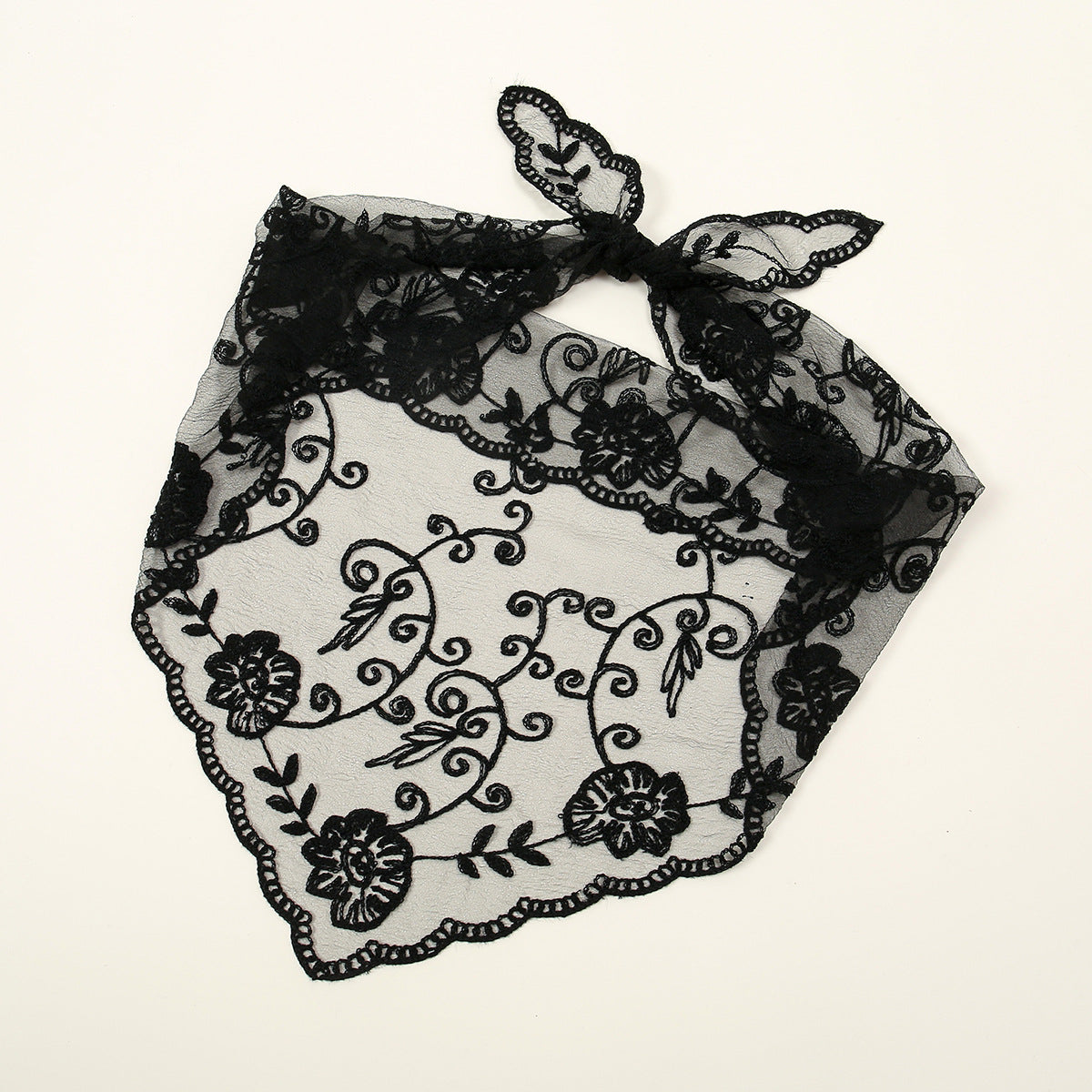 Bufanda triangular con encaje floral de color sólido para mujer, material acrílico, elegante accesorio de moda