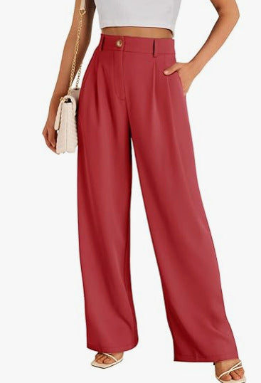 Pantalones casuales de pierna ancha para mujer, estilo poliéster de cintura alta