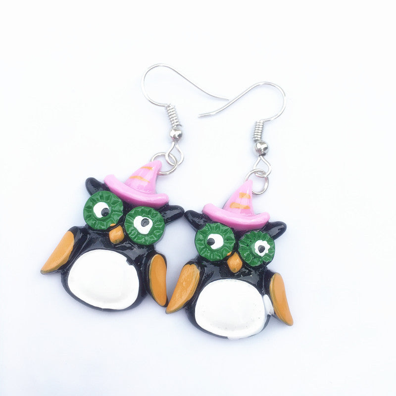 Pendientes colgantes de Halloween para mujer, divertidos, con esqueleto, fantasma, calabaza, gato y búho