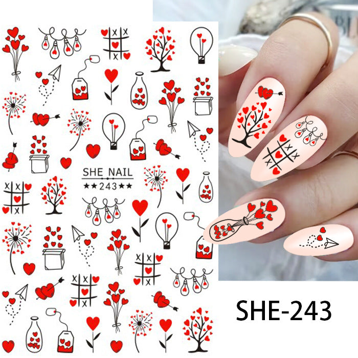Pegatinas de uñas con diseño de amor para San Valentín
