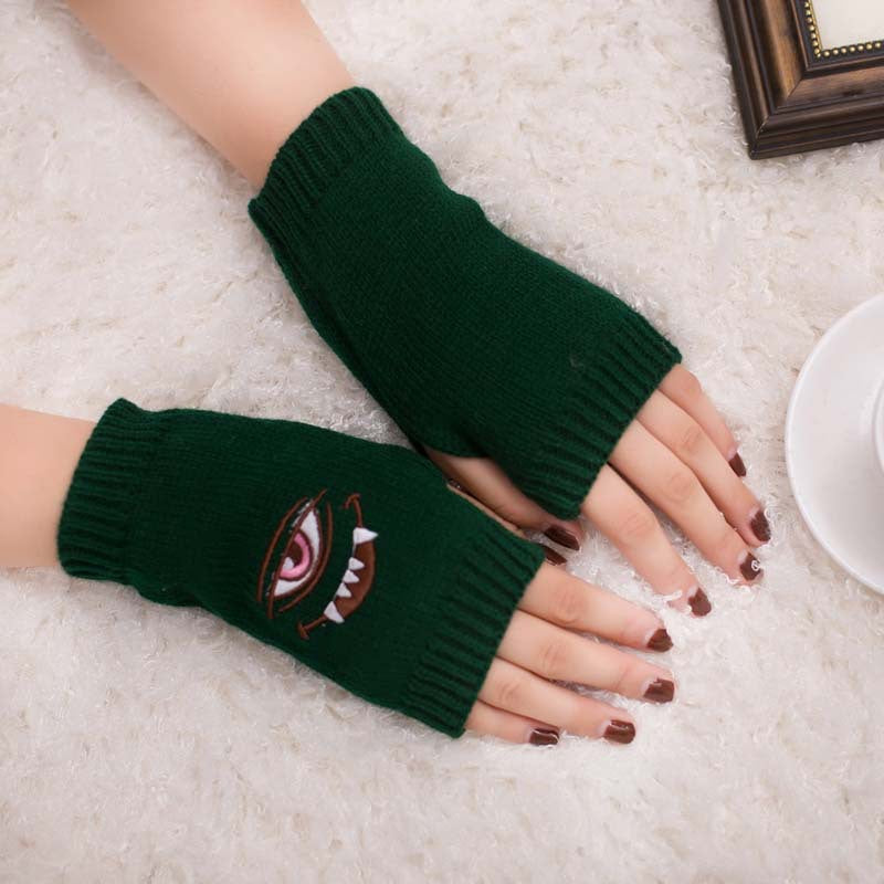 Half Finger Women's Gloves with Devil Eye Embroidery